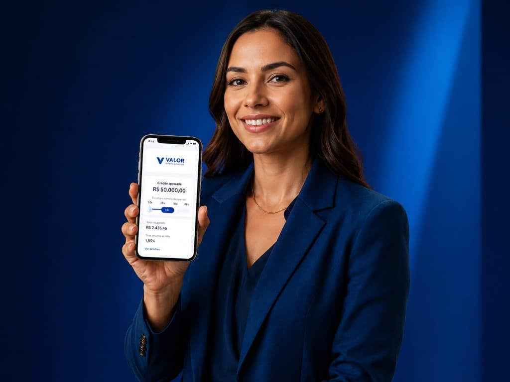 Profissional apresentando proposta de crédito pessoal no celular